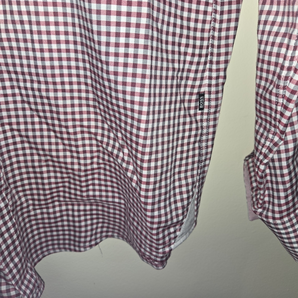 BOSS Hugo Boss Men's "Mark US" Sharp Fit Plaid Long Sleeve Dress Shirt Size M - Picture 3 of 6